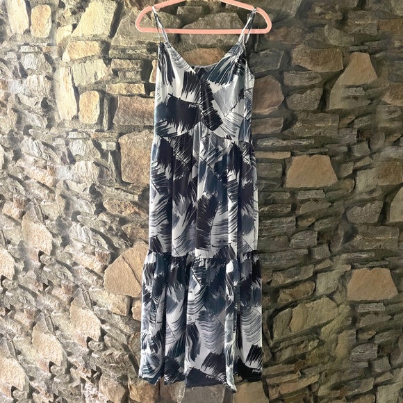 Go> by GoSilk Palm Print Silk Dress with Double Spaghetti Straps - Picture 4 of 5